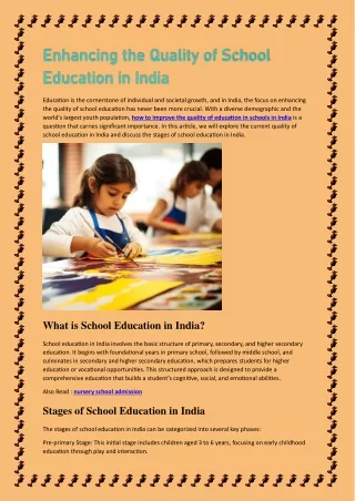 Enhancing the Quality of School Education in India