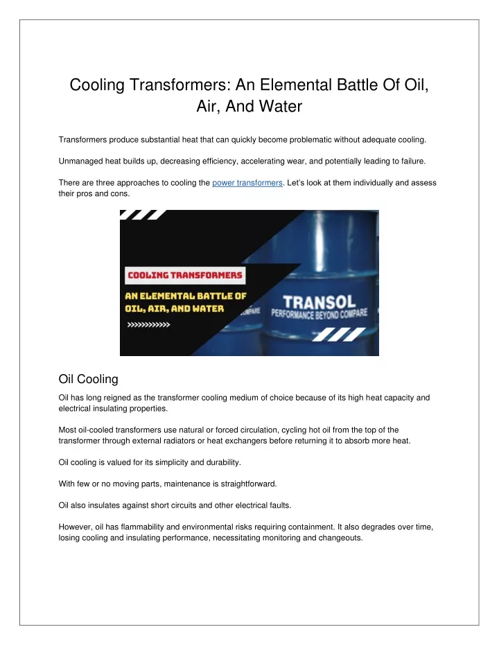 cooling transformers an elemental battle