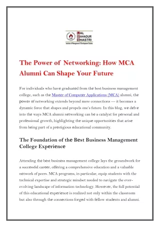 The Power of Networking How MCA Alumni Can Shape Your Future
