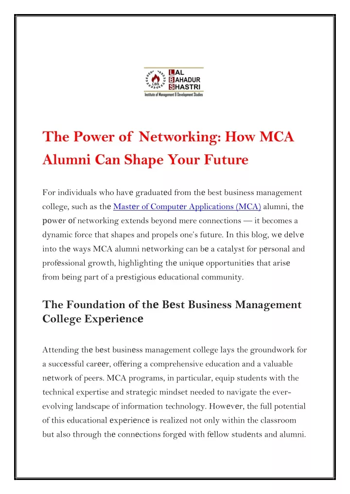 the power of networking how mca alumni can shape