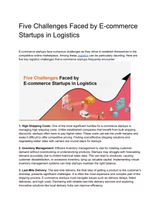 Five Challenges Faced by E-commerce Startups in Logistics