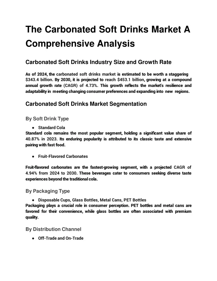 Ppt The Carbonated Soft Drinks Market A Comprehensive Analysis 2 Powerpoint Presentation 0288