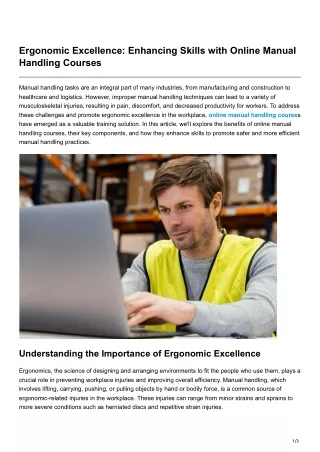 Ergonomic Excellence Enhancing Skills with Online Manual Handling Courses