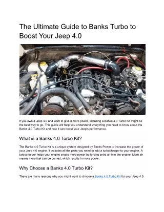 The Ultimate Guide to Banks Turbo to Boost Your Jeep 4