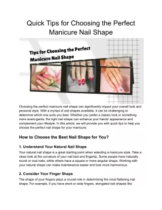 Quick Tips for Choosing the Perfect Manicure Nail Shape