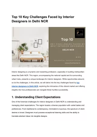Top 10 challenges faced by interior designers in Delhi NCR