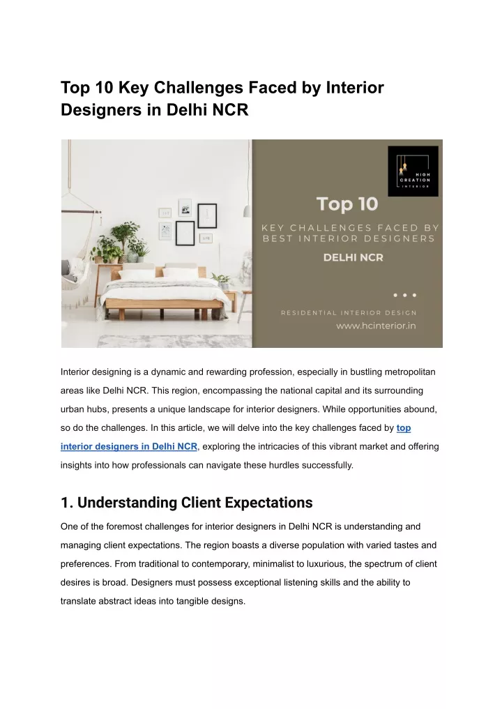 top 10 key challenges faced by interior designers