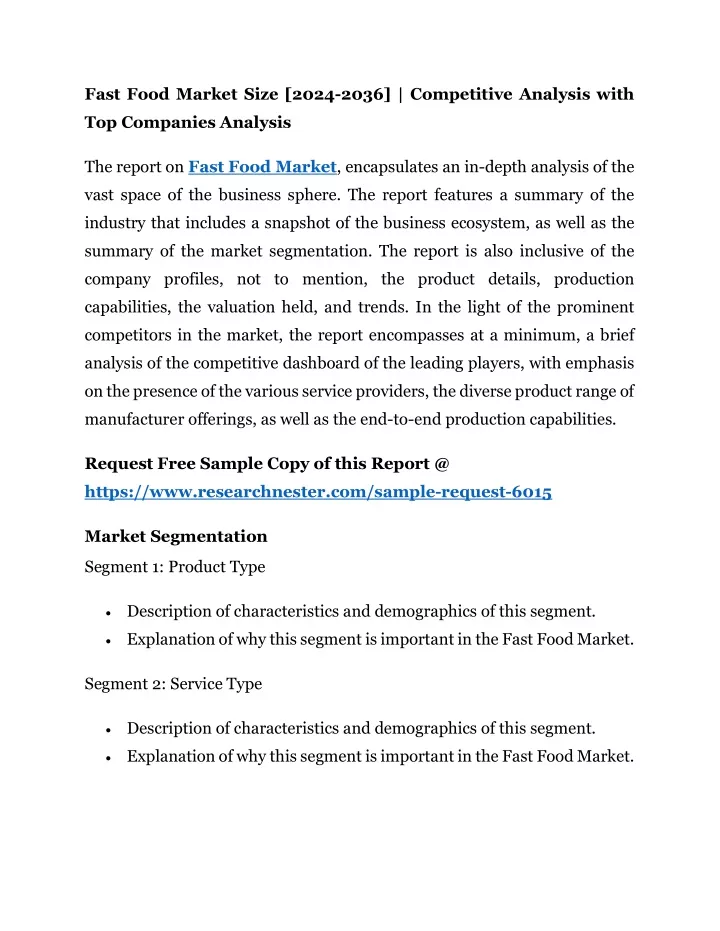 fast food market size 2024 2036 competitive