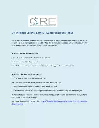 Dr. Stephen Collins, Best IVF Doctor in Dallas Texas