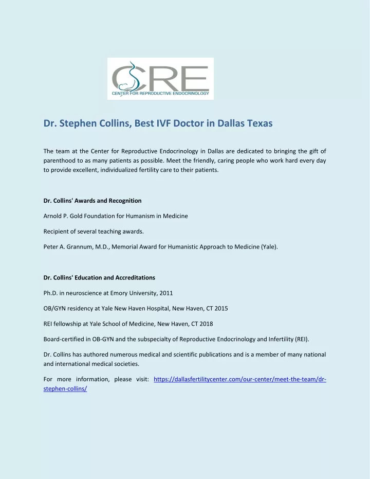 dr stephen collins best ivf doctor in dallas texas