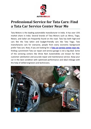 Professional Service for Tata Cars: Find a Tata Car Service Center Near Me