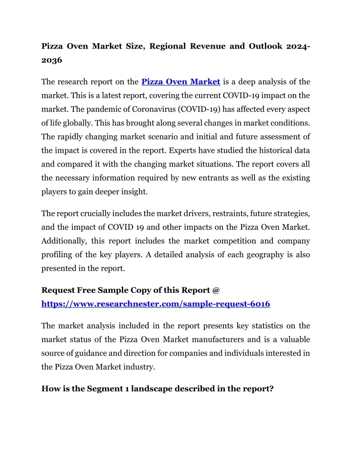 pizza oven market size regional revenue