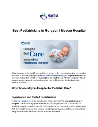 Best Pediatricians in Gurgaon Mayom Hospital