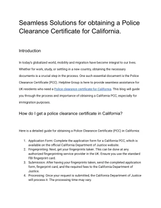 Seamless Solutions for obtaining a Police Clearance Certificate for California