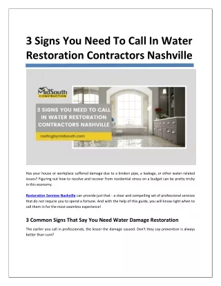 3 Signs You Need To Call In Water Restoration Contractors Nashville