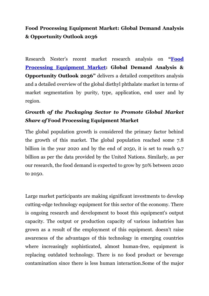 food processing equipment market global demand