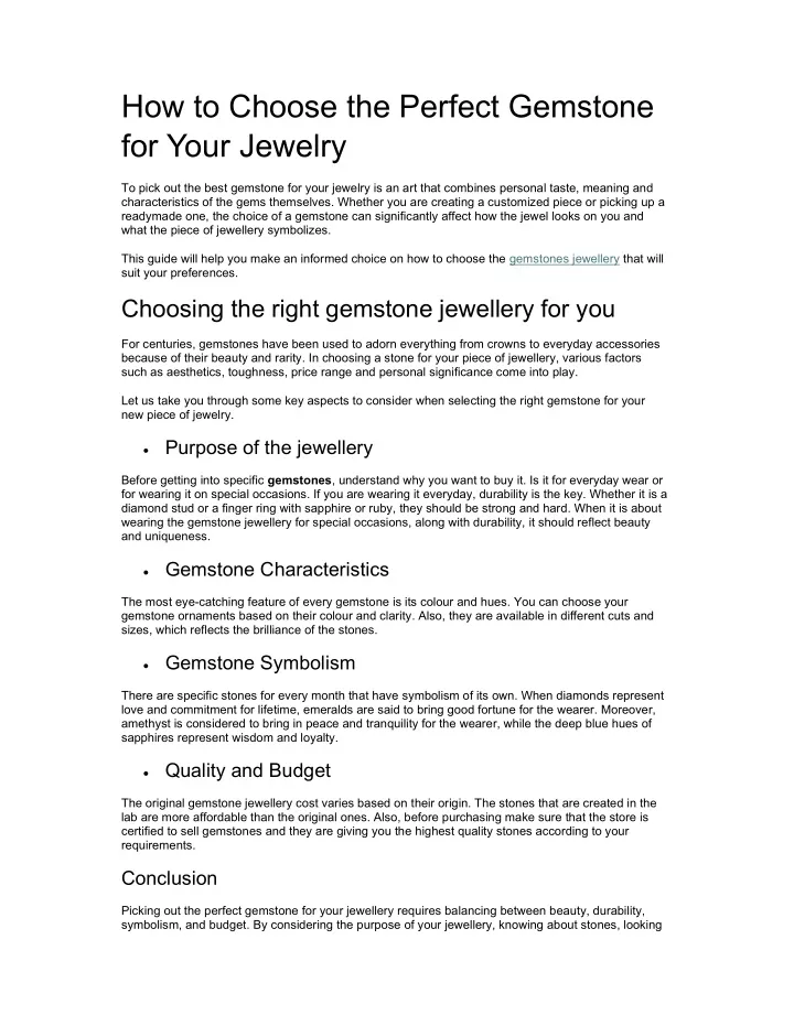 PPT - How to Choose the Perfect Gemstone for Your Jewelry PowerPoint 