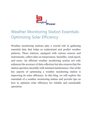 weather monitoring station essentials optimizing