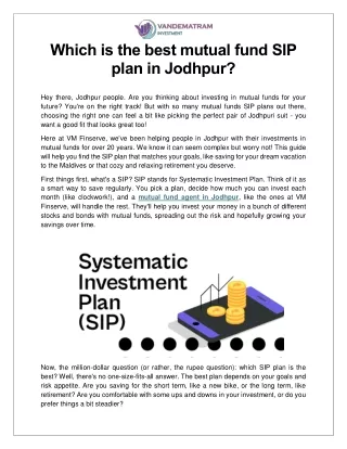 Which is the best mutual fund SIP plan in Jodhpur