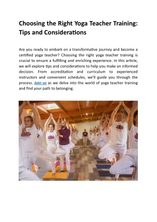 Choosing the Right Yoga Teacher Training - Tips and Considerations