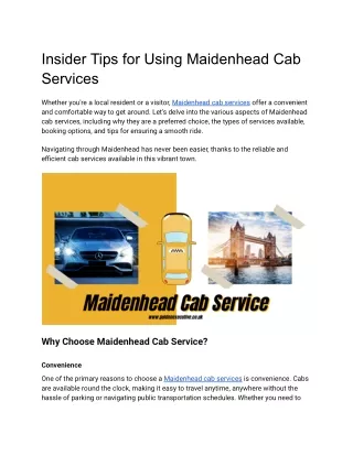 Insider Tips for Using Maidenhead Cab Services