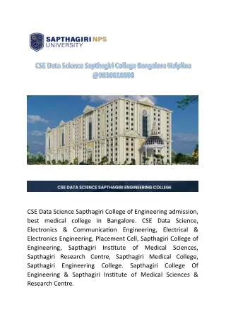 CSE Data Science Sapthagiri College Bangalore Helpline @9830818808
