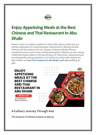 Enjoy Appetizing Meals at the Best Chinese and Thai Restaurant in Abu Dhabi