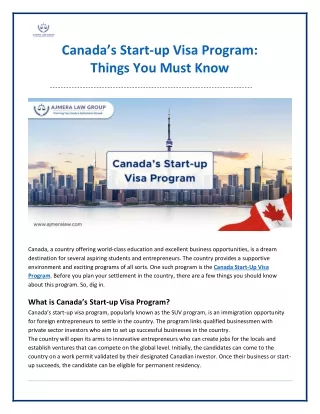 Canada’s Start-up Visa Program - Things You Must Know