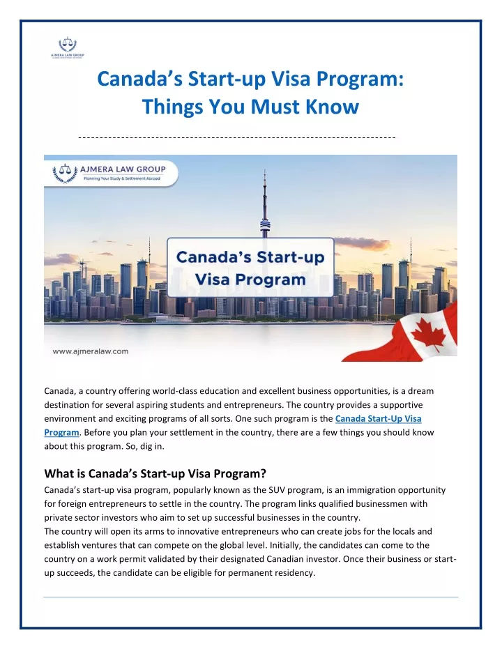 canada s start up visa program things you must