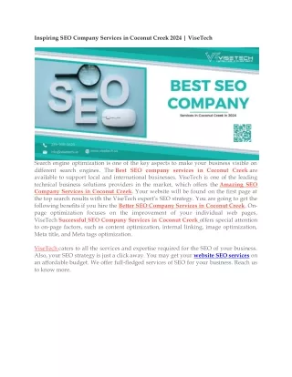 Inspiring SEO Company Services in Coconut Creek 2024