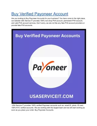 Buy Verified Payoneer Account - 100% Safe and Genuine