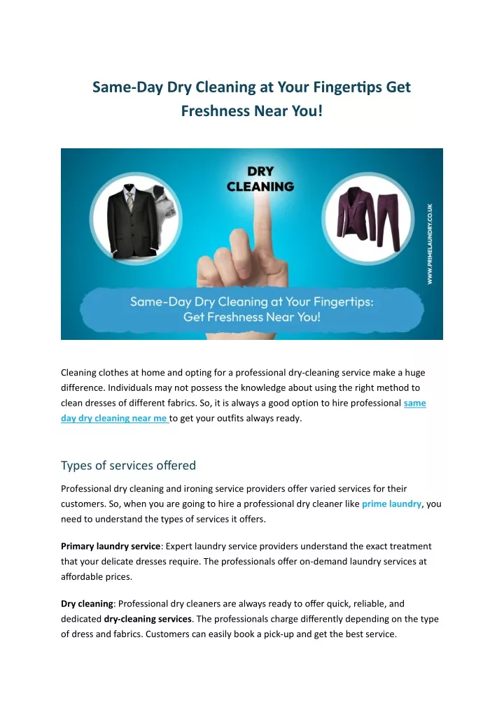 same day dry cleaning at your fingertips