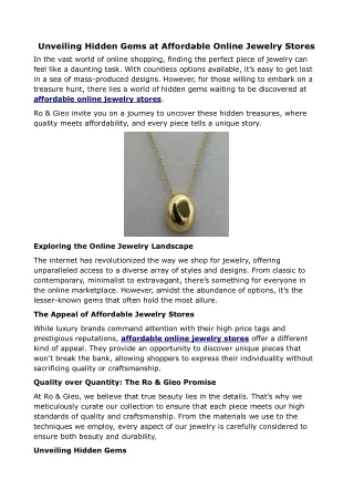 Unveiling Hidden Gems at Affordable Online Jewelry Stores