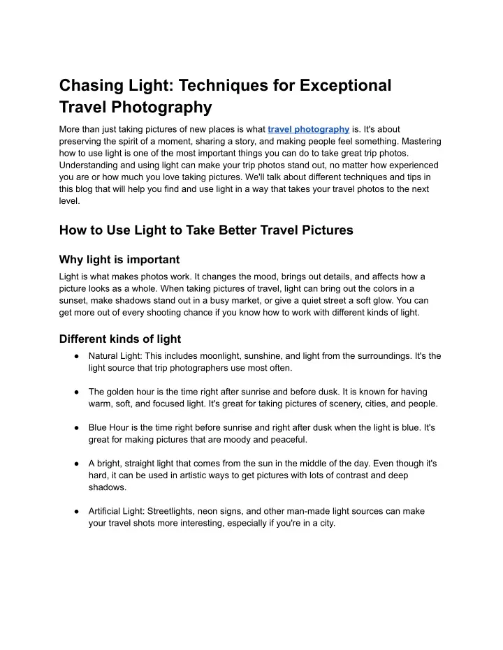 chasing light techniques for exceptional travel