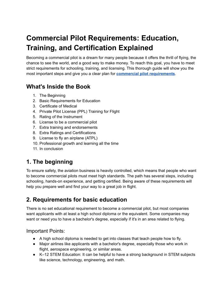 commercial pilot requirements education training