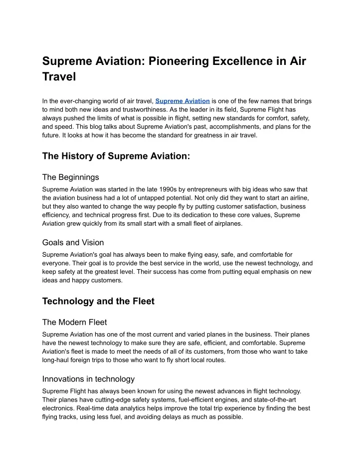 supreme aviation pioneering excellence