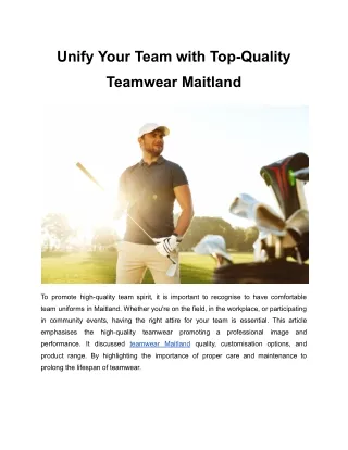 Unify Your Team with Top-Quality Teamwear Maitland