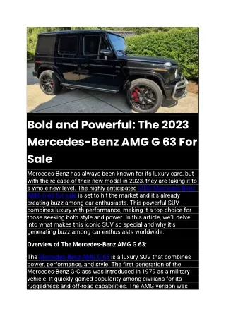 The 2023 Mercedes-Benz AMG G 63 For Sale