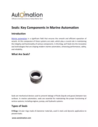 Seals Key Components in Marine Automation