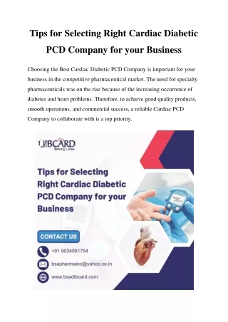 Tips for Selecting Right Cardiac Diabetic PCD Company for your Business