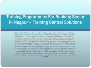 Training Programmes For Banking Sector In Nagpur –