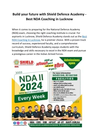Build your future with Shield Defence Academy - Best NDA Coaching in Lucknow 2