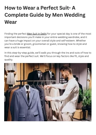 How to Wear a Perfect Suit- A Complete Guide by Men Wedding Wear