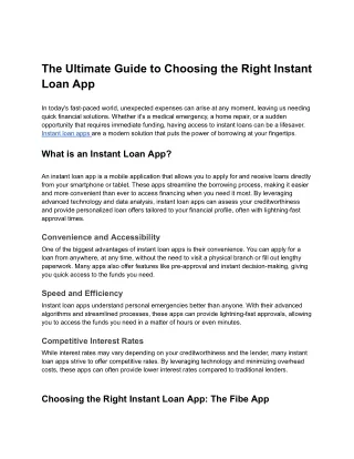 The Ultimate Guide to Choosing the Right Instant Loan App