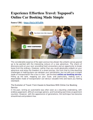 Experience Effortless Travel Togopool's Online Car Booking Made Simple