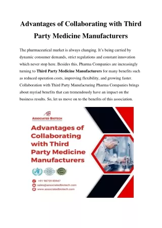 Advantages of Collaborating with Third Party Medicine Manufacturers