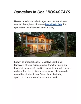 Bungalow in Goa | ROSASTAYS