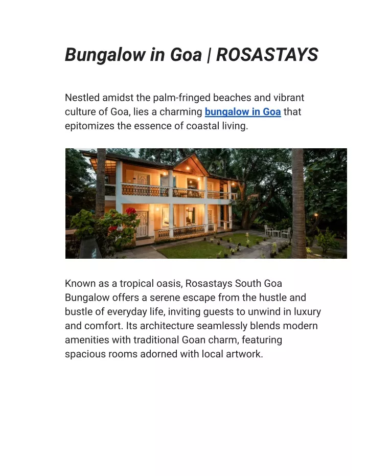 bungalow in goa rosastays