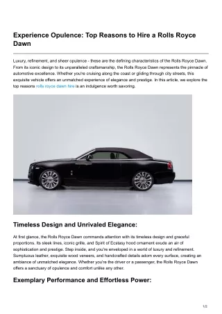 Experience Opulence Top Reasons to Hire a Rolls Royce Dawn
