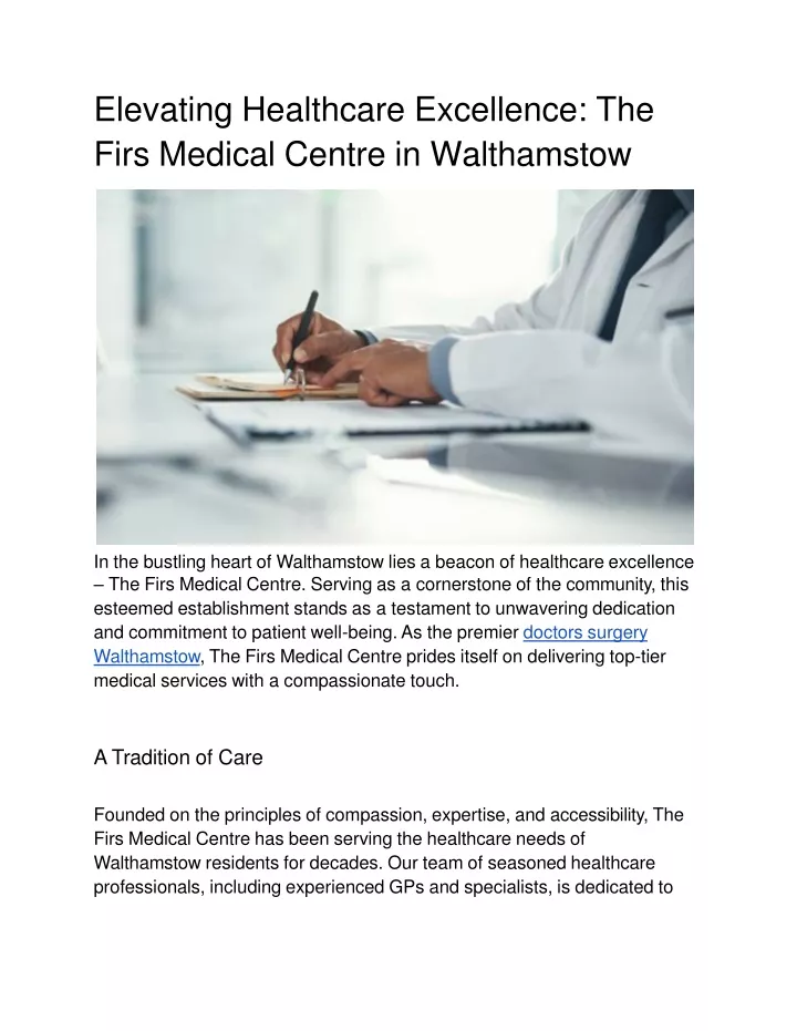 elevating healthcare excellence the firs medical centre in walthamstow